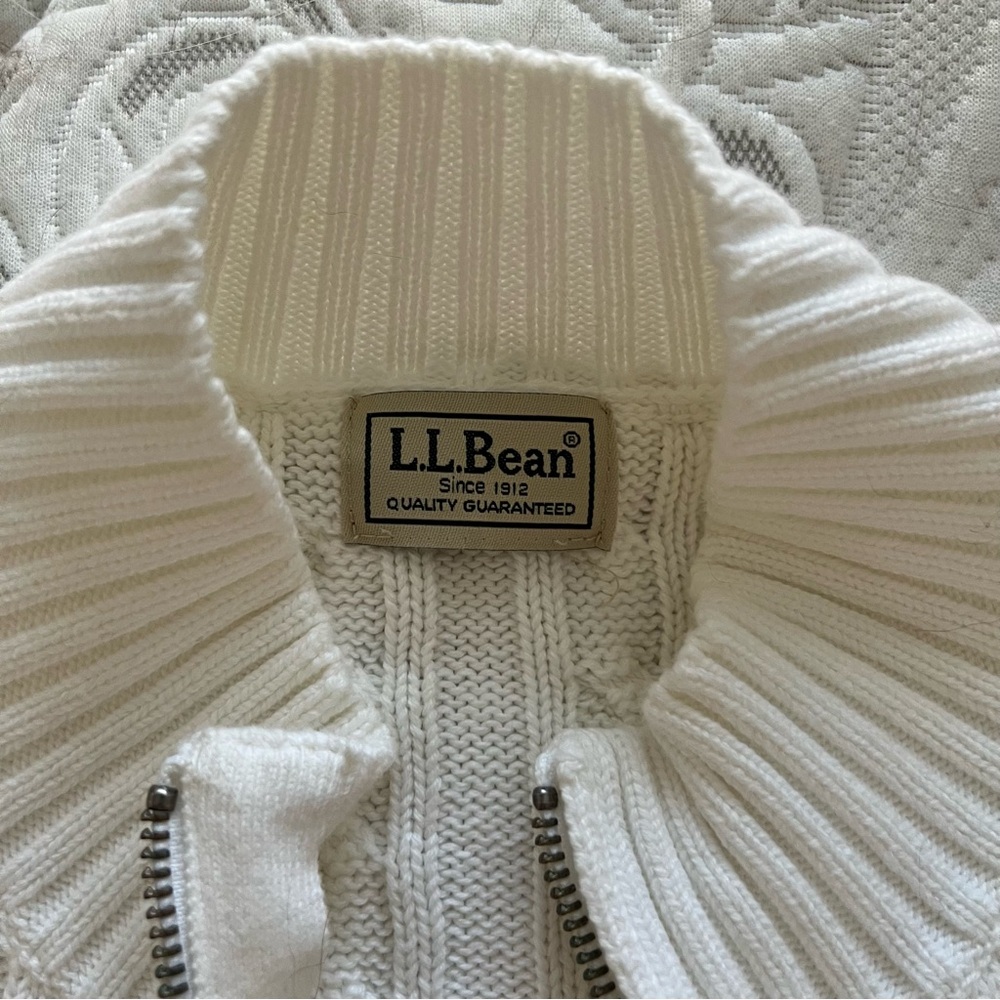 L.L. Bean Womans Cream Zip-Up Cable Knit Sweater - Picture 2 of 3